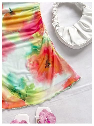 Image of BEAUDRM Women's Y2k Floral Mini Dress Summer Beach Vacation Dress Mesh Ruched Spaghetti Strap A Line Sundress