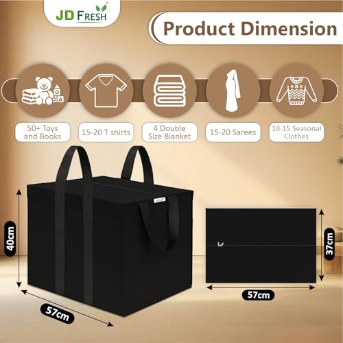 Image of JD FRESH 85 Liters 1 Pc Nylon Storage Bag for Clothes /Moisture Proof Clothes Storage Bags with Zipper & Handle /Multi-Purpose Underbed Storage Bag /Storage Organizer for Blanket /Bedsheet /Toy - (Black)