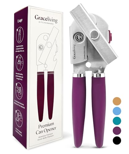 Graceliving Premium Multifunction Magnetic Manual Can Opener and Bottle Opener, Heavy Duty Stainless Steel Sharp Cutting Blade and Oversized Easy Turn Knob, Soft-Touch Handle, Kitchen Use, Mauve