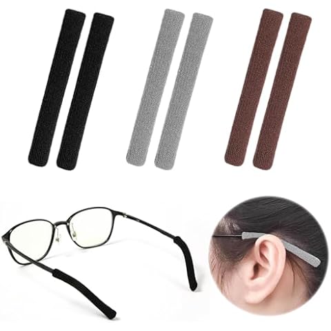 ACGZBD Upgrade Soft Eyeglass Ear Cushions,Anti-Slip Elastic Comfort Ear Pads for Glasses, Knitting Cotton Fabric Glasses Ear Cushion Grip for Glasses Sunglasses Eyewear(3 pairs, Black/Grey/Brown) Cover