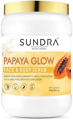 Sundra Secret Herbal Papaya Glow Face & Body Scrub (800gm) | Exfoliating & Brightening Scrub | Pigmentation Removal | Blackhead & Whitehead Remover | Suitable for All Skin Types & Genders