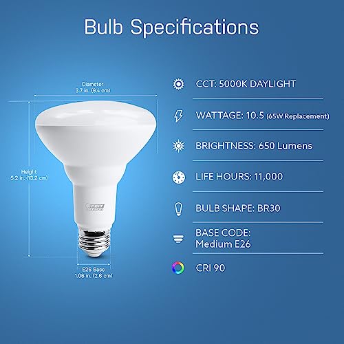 Feit Electric Led Br30 Light Bulbs, 65W Equivalent, Dimmable, 10 Year Life, 650 Lumens, 5000K Daylight, E26 Base Recessed Can Light Bulbs, Flood Light Bulbs, Damp Rated, 6 Pack, Br30Dm/850/10Kled/6 #TOP2