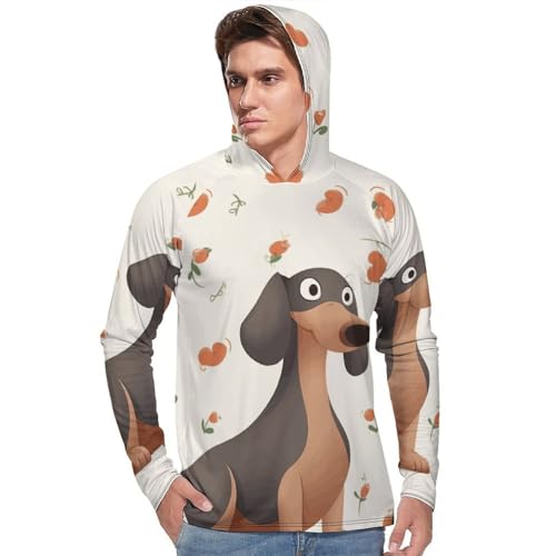 Mens UPF 50+ Sun Protection Hoodie Rash Guard Long Sleeve Sun Shirt Hiking I Love My Dog Dachshunds Fishing Hoodie-2