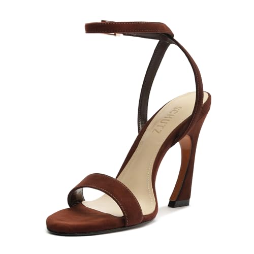 SCHUTZ Cadey-Lee Curve Heeled Sandal, Chestnut Brown, 7