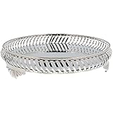 Maße: 27 x 6 cm Dekotablett Spiegel Tablett Kerzen Deko Teller Rund Chic Shabby Silber Metall Landhaus Vintage