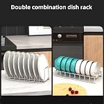 Dish Rack Plates Holder 2 Pack set, Plate organizer for cabinet space saver, Pan lid organizer, Kitchen Storage Cabinet Organizer for Plates/bowls/cups/lids/cutting boards/spatulas - Image 3