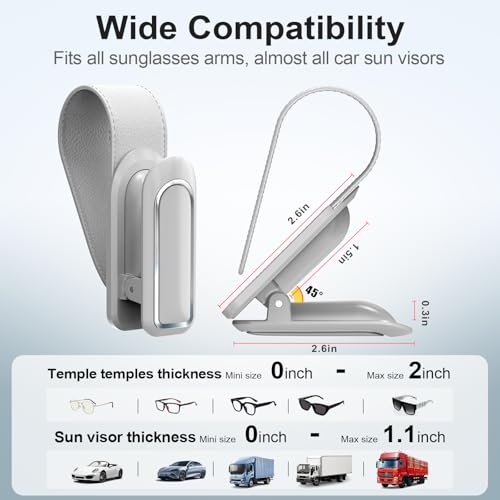 Image of Veharvim Sunglass Holder for Car (2 Pack, One-Handed Operation, Gentle & Secure Hold, Silicone Padded, Universal Fits Sunglass and Car Visor) - Sunglasses Clip for Car Visor (Grey, 2 Pack)