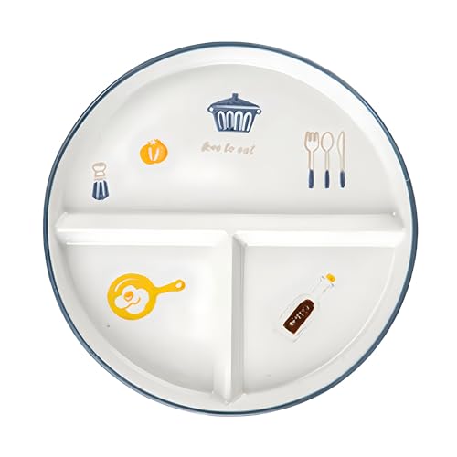 CompadreBol Plato dividido de cerámica, Plato llano para control de dieta con bonitos motivos decorativos, Apto para pasta, carne, fruta, ensalada y pan, Apto para microondas
