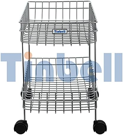 Multipurpose Stainless Steel Portable Modern Kitchen Trolley for Storage Fruits, Onion & Vegetable, Pickles Jars, Kitchen and Living Room Shelf with Wheels (2 Shelf)