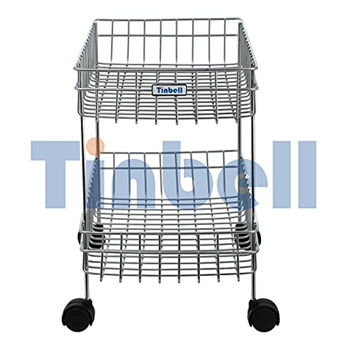 Multipurpose Stainless Steel Portable Modern Kitchen Trolley for Storage Fruits, Onion & Vegetable, Pickles Jars, Kitchen and Living Room Shelf with Wheels (2 Shelf)