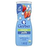 Gerber Stage 3 Baby Snacks, Organic Strawberry Puffs, Grain Snack, Baby Led Feeding, 6PK
