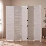 Paravento HWC-C30b, divisore separè, schermo per la privacy, legno di paulownia vintage 180x200 cm - bianco shabby
