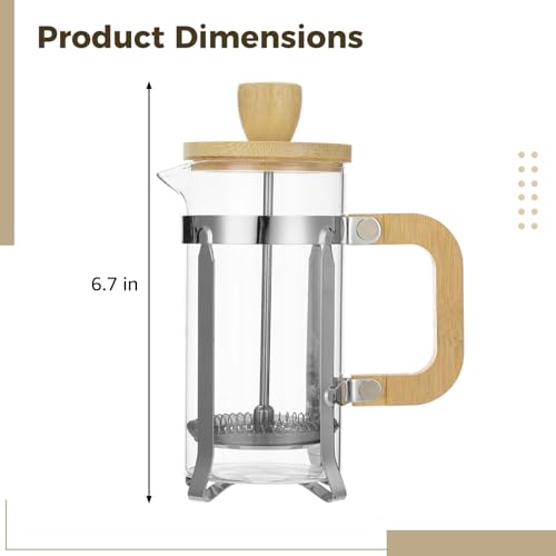 French Press Coffee Maker, 12 oz Single Serve Borosilicate Glass Tea Brewing Pot with Stainless Steel Filter and Wood Handle, Coffee Press for Home Office Travel, for Coffee and Tea