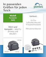 Pontec PondoAir Set 3600 – Komplettes Teichbelüfter Set für Teiche bis 32.000 l – Leise Sauerstoffpumpe für Teich - Membranpumpe mit 2 Ausströmern, 2 x 5 m Schlauch, Ersatzmembranen – Schwarz – Ansicht 5