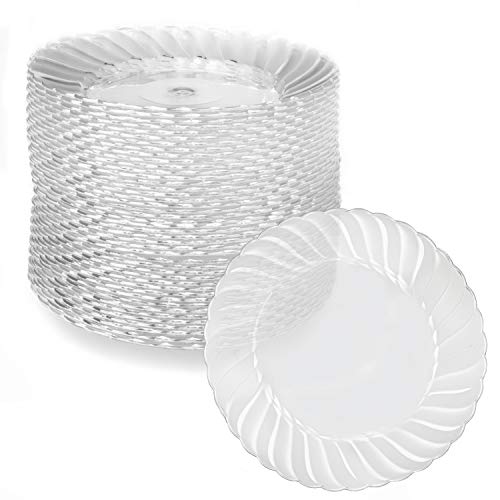 Ilyapa 100 Premium Clear Plastic Plates For Dinner Party Or Wedding - 6 Inch Fancy Disposable Plastics Plates With Scalloped Edges #TOP29