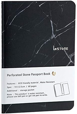 Passport Size (3 9/16" × 4 15/16") RockBook for Travelers, Black Marble | stone paper | every page is smooth and waterproof | 60 pages, all lined/ruled