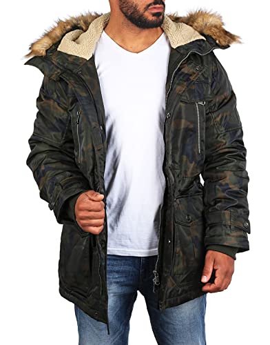 Young & Rich Herren Camouflage Parka Winter Jacke Kapuze mit Kunstfell Tarn Militär Optik Look Warm gefüttert JK-457, Grösse:M, Farbe:Camouflage