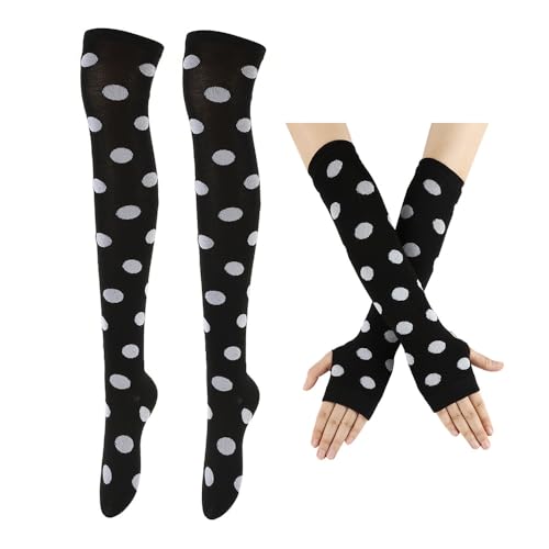Image of SherryDC Womens Girls Cosplay Rainbow Striped Knee High Socks Leg Arm Warmer Fingerless Gloves Set