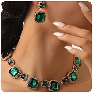 Chargances 3pcs Square Crystal Jewelry Set Sparkly Rhinestone Necklace Geometric Dangle Stud Earrings Wedding Statement Jewelry for Women Brides Chargances 3pcs Square Crystal Jewelry Set Sparkly Rhinestone Necklace Geometric Dangle Stud Earrings Wedding Statement Jewelry for Women Brides