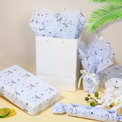 Pineraap 100 folhas de papel de seda de laço preto, lindo laço impresso papel de embrulho de present