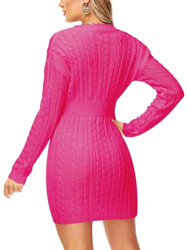 Image of Deerose Women V Neck Sweater Dress Cable Knit Long Sleeve Pullover Sweaters