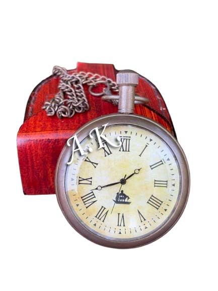 Buy Antique 1936 Brass Pocket Watch with Leather Box – Vintage