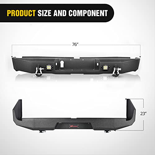 Image of Nilight Rear Step Bumper for 2014 2015 2016 2017 2018 2019 2020 2021 Toyota Tundra Full Width Pickup Truck Rear Step Textured Black Steel with 2X Upgraded 18W LED Lights D-Rings