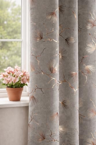 Image of Devsang Golden Foil 9 Feet Window Velvet Curtains Pack of 1, Grey