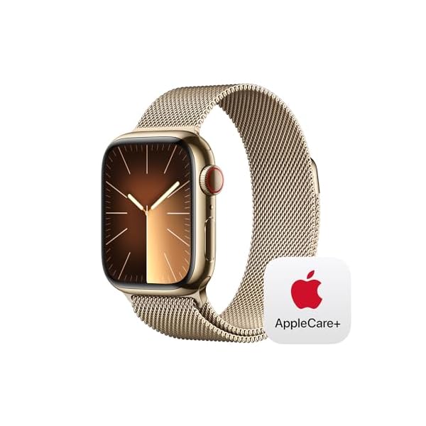 Apple Watch Series 9 [GPS + Cellular 41mm] Smartwatch with Gold Stainless Steel Case with Gold Milanese Loop. with AppleCare+ (2 Years)