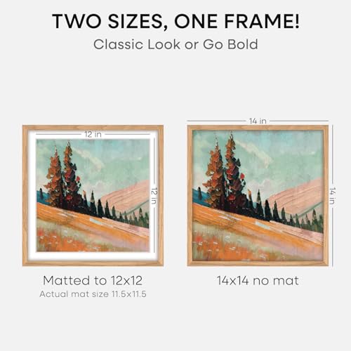 Image of Homeforia Wood Square Frame 14x14, High End Natural Oak 14 x 14 Light Wooden Picture Frames with Mat 12 by 12 inch Photo, 14by14 Poster Frames Matted to 12x12 Print, Tempered Glass, Wall Kit, Set of 3