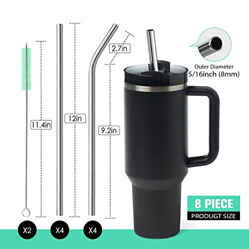 8 Piece 5/16 Inch Wide Stainless Steel Straws For Stanley 40 Oz Tumbler With Handle, 12 Inch Long Reusable Metal Drinking Straws, Replacement Straws With Silicone Tips & Cleaning Brush, Silver #TOP2