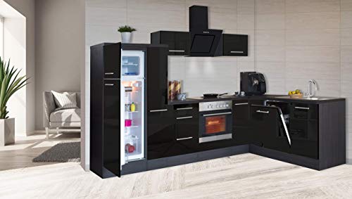 Respekta Amanda Küchenzeile, Holzwerkstoff, Schwarz, 290 cm