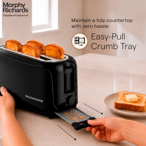 Image of Morphy Richards AT 402 1450 Watts Pop-Up Toaster | 4-Slice Automatic Pop Up Toaster With Removable Crumb Tray | 7-Levels Browning Control | Bread Centring With Wide Bread Slots | 2-Yr Warranty【Black】