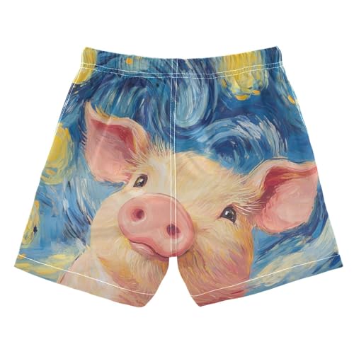 DOMIKING Piggy Star Blue Toddler Boys' Swim Trunks Mesh Lining Swim Shorts for Beach Pool Gym Adjustable Waist 2T2