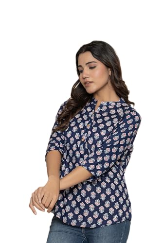 Image of Women's Cotton Printed Kurta Top | 3 /4 Sleeve Straight Kurti Casual Outings