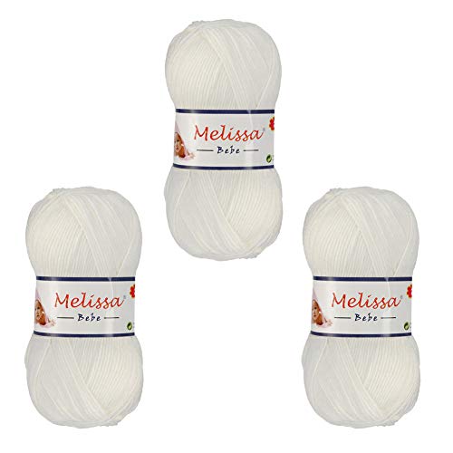 MELISSA Lana Bebé Hilo Acrílico Ovillo de Lana (3u*100g), Blanco 1