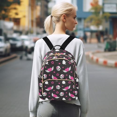 Image of Skull Wings Heart Mini Backpack Fashion Backpack Purse for Women,Handbag Shoulder Bag Casual Daypack, Ladies Gift for College Work (M)