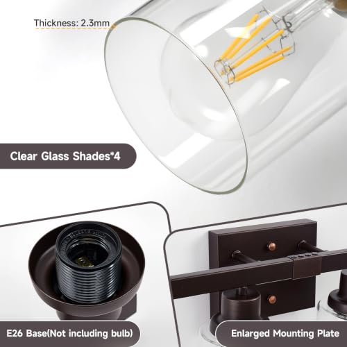 Image of Oil Rubbed Bronze Vanity Lights for Bathroom,4-Light 24 inch | Bathroom Light Fixtures,Modern Bronze Bathroom Lighting over Mirror,Clear Glass Shades,over Sink