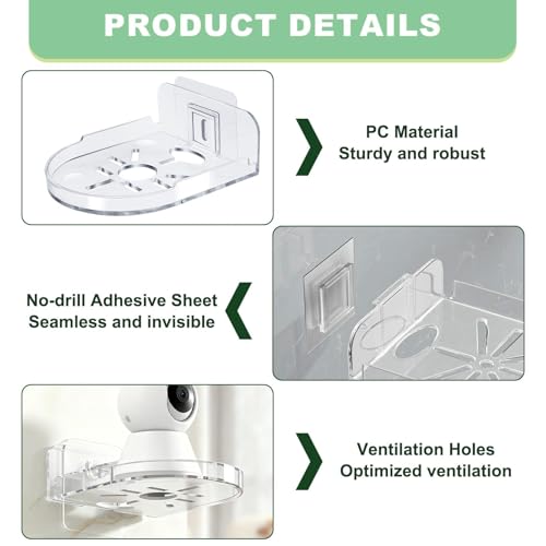 Miniatura 4 de 2 Pack Soporte Montaje Pared Para Cámara De Vigilancia, Soporte Pared Cámara Vigilancia, Estante Plástico Universal Para Interior Exteriores, Vigilabebés, Seguridad Del Hogar, Sin Taladro Transparente