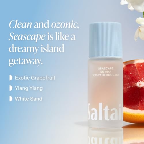 Image of Saltair Serum Deodorant 2 Pack - 5% AHA - Aluminum-Free Odor Control for Women & Men - Mandelic Acid Deodorant with Lactic Acid - Seascape Scent - 2x 1.7oz Travel Roll On