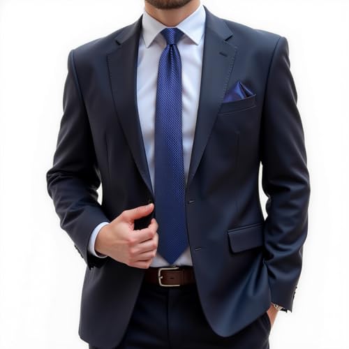Image of DiBanGu Mens Solid Color Tie and Pocket Square Set Woven Silk Plain Necktie & Handkerchief for Men Wedding Party Formal