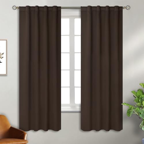 BGment Brown Blackout Curtains 63 inch Length for Bedroom, 2 Windows Panels