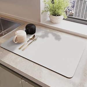 Draining Mat, Kitchen Super Absorbent Draining Mat, Super Absorbent Kitchen Counter Mat, Coffee Machine Mat, Quick Dry Dish Drainer Mat, Anti Slip Drainer Mat for Kitchen Counter , White, 40*60cm