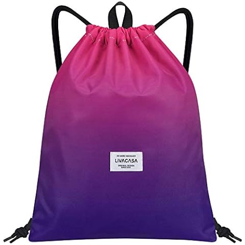 LIVACASA Drawstring Bag Gym with Pockets Water Repellency Sports Sack with Handle Drawstring Backpack Travel for Men Women Purple Cover