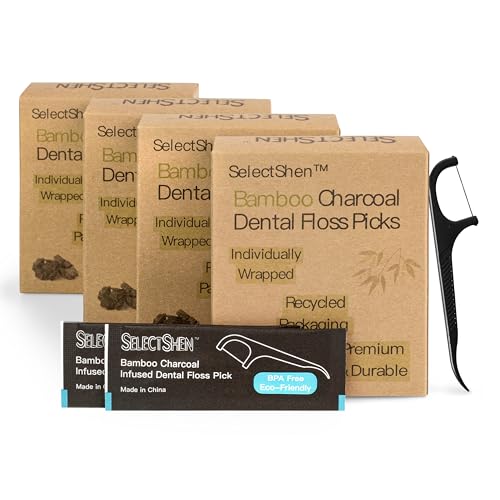 Dental Floss Picks-200 Count Individually Wrapped, Strong Charcoal Floss for Tight Teeth, Gum...