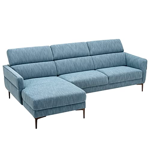 Giantex L-Shaped Sofa Couch, 3-Seat Upholstered Sofa With Wide Chaise Lounge, Adjustable Headrest, Sturdy Metal Legs, Modern Sectional Sofa For Living Room, Apartment, Condo, Blue #TOP12