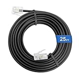 Uvital 25 Feet Black Phone Extension Line Cord, Standard RJ11 6P4C Telephone Cable Wire, Landline Phone Wire for Telephone, Modem, Fax Machine