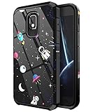 PBRO Galaxy J7 2018 Case,Cute Astronaut Case Dual Layer Heavy Duty Plastic TPU Heavy Duty Shockproof Fit for Samsung J7 Refine/J7 Star/J7 TOP/J7 V 2nd Gen 2018/J7 Aero/J7 Aura/J7 Crown Space/Black