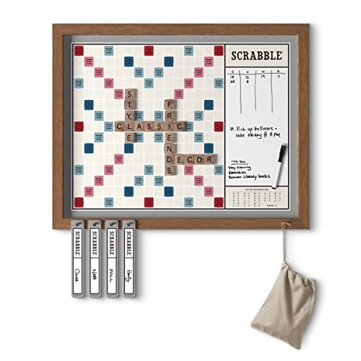 Scrabble Deluxe Vintage 2-in-1 Wall Edition with Dry Erase Message Board
