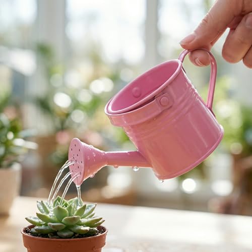 Image of DOITOOL Small Metal Watering can for Kids Pink Mini Flower Watering Pot with Long Spout Portable for Indoor and Outdoor Plant Care